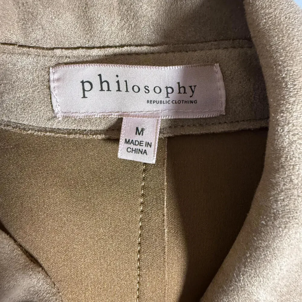 Philosophy Faux Suede Tan Trench Coat with Belt SZ‎ M. Y2K Trendy Career wear
